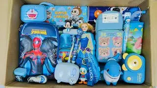 Unboxing Satisfying Blue Stationery📚 Spiderman Pencil Box, Sharpener, Labubu Pen, Geometry Box, Etc