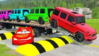 Flatbed Truck McQueen | Transportation with Truck - Pothole vs Car #51 | BeamNG.Drive Gameplay