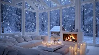 🎹 Quiet White Lounge Piano | Snow Outside Window & Warm Fire | Study Work Calm Meditation