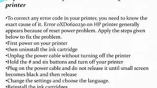 Error 0XD0620230 on HP printer
