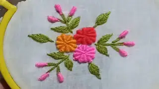 বকুল ফুল সেলাই। how to do ambroidar bullion hand embroidery #bullionknotstitch #flower embroidery
