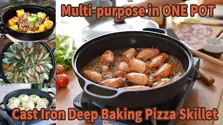 SOGA Round Cast Iron Pre-seasoned Deep Baking Pizza Frying Pan Skillet with Wooden Lid