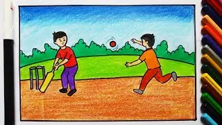 Boys Playing Cricket Easy Drawing 🏏 || Cricket Player Drawing | Batsman Drawing