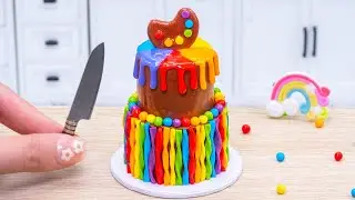 Mini Rainbow Cake Recipe With Chocolate 🌈 Perfect 2 Tier Rainbow Cake with Painting 💞 Sweet Cakes
