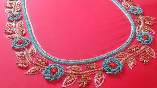 Bullion knot flower aariwork blouse design/ Bullion knot easy method/zardosi leaf design