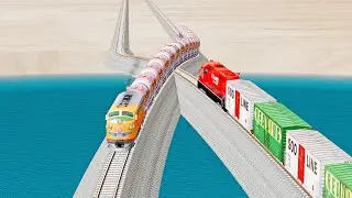 Impossible X Shaped Upwarded Rail Track vs Train Crossing - Beamng Drive