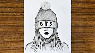 Как нарисовать милую девушку в кепке BTS || Красивая девушка, простой рисунок шаг за шагом || Рис...