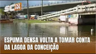 Espuma densa volta a aparecer nas &aacute;guas da Lagoa da Concei&ccedil;&atilde;o em Florian&oacute;polis