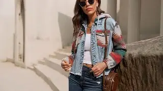 Multicolor Aztec Print Frayed Hem Denim Jacket