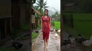 Heavy Rain in the Village Catching Ducks in the Rain Village Life Moments #rainsounds #sleepmusic
