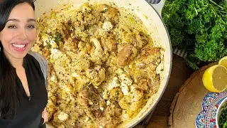 Низкоуглеводная сливочная курица и цветная капуста на сковороде