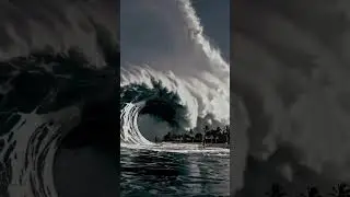 Huge Tidal wave crashing into a small island #tsunami #bigwaves #ocean #island