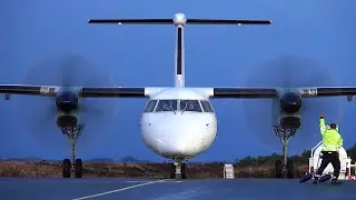 Wider&oslash;e Dash-8 Q400 | Morning start-up at Stord airport, December 2020