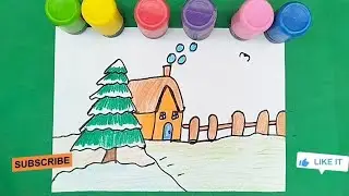 House drawing with tree and wood grill | Tree house ki drawing | How to draw house with tree