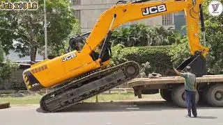 🚜 JCB 210 LC Chain Excavator Unloading Without Ramp 😱🔥 | Heavy Machine Action #jcb #excavator #viral