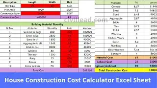 House Construction Cost Calculator Excel Sheet