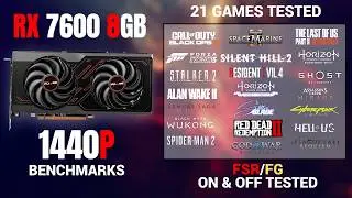 AMD RX 7600 1440P Benchmarks | 21 Games | FSR and FG ON and OFF Tested
