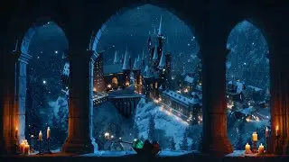 Magical Hogwarts Snow View ❄️ A Winter Night at the Castle | Ambience for Focus & Relaxation