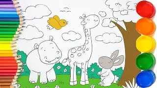 Раскраски жираф и бегемот | Раскраски с животными для детей