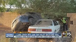 Two cars crash into San Tan Valley backyard wall