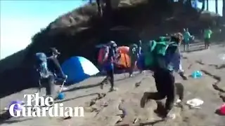 Climbers flee Mount Rinjani in Lombok, Indonesia after earthquake