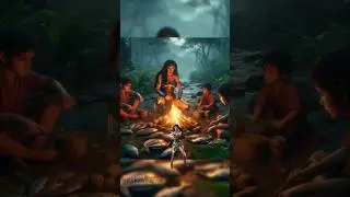 wonder women eating together with stone age people | marvel fan art | ai generated photo