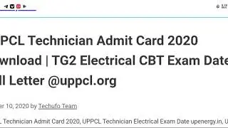 UPPCL Technician Admit Card 2020 Download|TG2 Electrical CBT EXAM DATE &CALL LETTER @uppcl.org