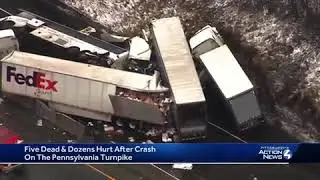 Pennsylvania Turnpike crash involving tour bus, tractor-trailers leaves 5 dead, nearly 60 injured