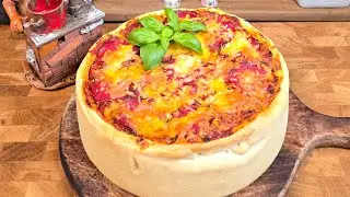 Pizza Cake with Chicken & Spicy Salami 🍕🔥 | Layers of Cheese, Meat and Homemade Dough