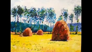 🎨 Meisterwerk malen: Monets Heuschober in Acryl | Ausführliches Tutorial 🖌️🌾 (Teil 1/2)