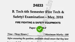 2018 Mdu BTech FTS 6th Sem Fire Fighting & Safety Equipment Question Paper