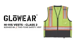 GloWear 8251HDZ-BK Heavy-Duty Class 2 Vest Features a Solid Front, Mesh Back & Black Bottom Front