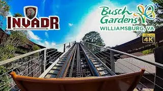 InvadR Wooden Roller Coaster Front Seat 4K POV Busch Gardens Williamsburg 2023 07 25