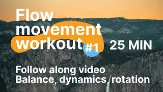 Flow movement follow-along practice. Beginner level. Dynamic basics, leg balance, and rotations.