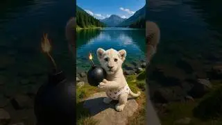 🦁Lion Baby Bomb Fishing💣🐟 #lion #babylion #lioncub #cats #meow #shorts #ai #kitten #bomb #fishing