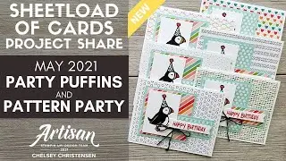 May 2021 Sheetload of Cards - NEW PRODUCT Party Puffins Stamp Set & Pattern Party DSP - Stampin' Up!