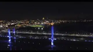 The JFK Bridge over The Ohio River in Louisville at Night in 4K
