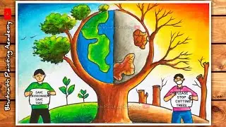 save trees drawing special for world environment day||drawing of save nature with oil pastels color