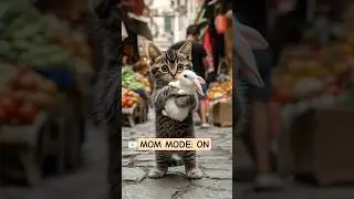 Brave Cat Mom Carries Kitten Through Chaos 🐱❤️ #Shorts#cat #catshorts #art #adorably#babyanimalslist