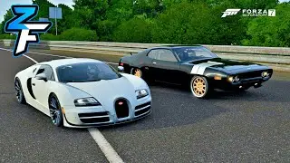 F&F Bugatti Veyron Super Sport vs F&F Plymouth GTX Drag Race! | Forza Motorsport 7