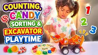 Counting, Candy Sorting & Excavator Playtime 🚜🍬