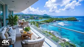 Morning Balcony Ambience with an Ocean View ~ Upbeat Bossa Nova Jazz & Waves Sound for Work, Study