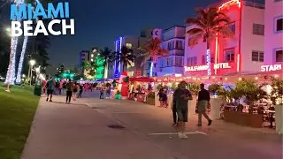 4K Miami Beach Walk at Night South Beach Ocean Drive Miami, FL