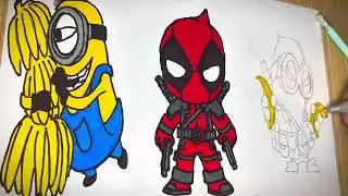 Minion vs. Deadpool — Friendship or Chaos?❤️💛 #satisfying #drawing #coloring #art #cartoon