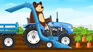 Tractor Plowing Field and Carrot Harvester Machine and Gardening | Vehicles Farm Animated