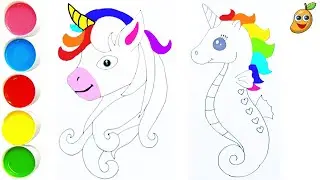 Learn To Draw Rainbow Unicorn And Unicorn Sea Horse For Kids