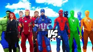 THE AVENGERS VS SPIDER-MAN, GREEN SPIDERMAN, BLUE SPIDERMAN, ORANGE SPIDERMAN, BLACK SPIDERMAN