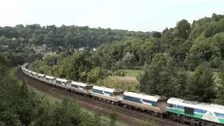Mendip Rail Class 59 approaches Freshford Station with loaded Stone Train 27.09.13