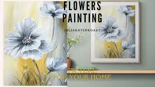 How to draw easy flowers painting / Demonstration /Acrylic Technique on canvas by Julia Kotenko