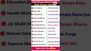 Chief Minister of West Bengal 2025 | Deputy CM | Health Minister | Cabinet Minister | #shorts #gk
